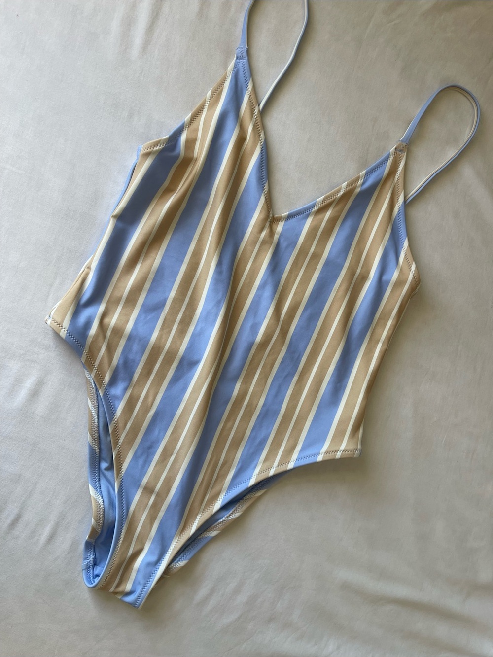 Aerie One-Piece Swimsuit in Blue and Tan Stripe
